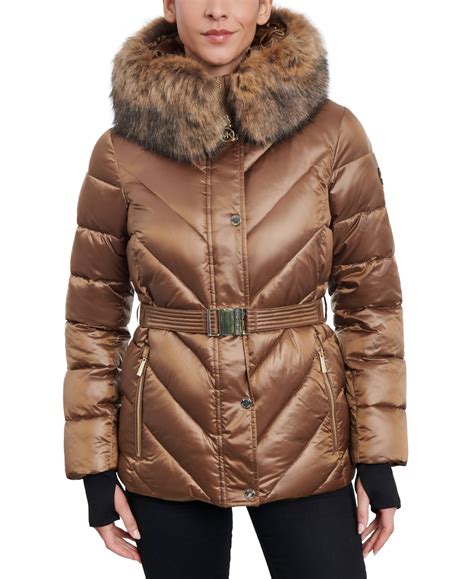 michael michael kors belted faux fur trimmed hood puffer parka|MICHAEL Michael Kors Women's Belted Faux.